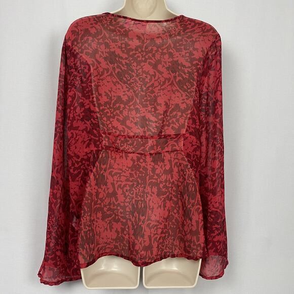 Cato Sheer Babydoll Top Womens XL Red Beaded V Neck Bell Sleeve Whimsigoth Boho - Picture 5 of 14